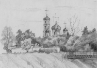 53.Белокаменская А. Вид на Вознесенскую церковь от Почаинского оврага. 4кл. преподаватель Каштанов В. Н. 2001г.